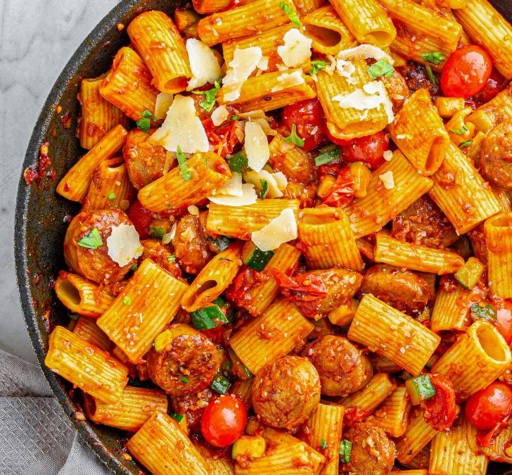 Rigatoni with Sausage, Tomatoes, and Zucchini Recipe