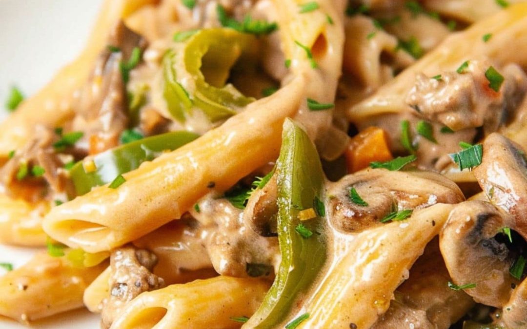 “Philly Cheesesteak Pasta – A Cheesy Twist on a Classic!”