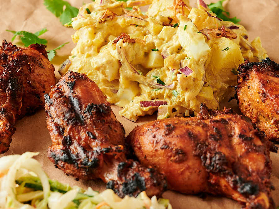 “BBQ Chicken with Cucumber Tomato Salad & German Potato Salad – Summer Meal!”